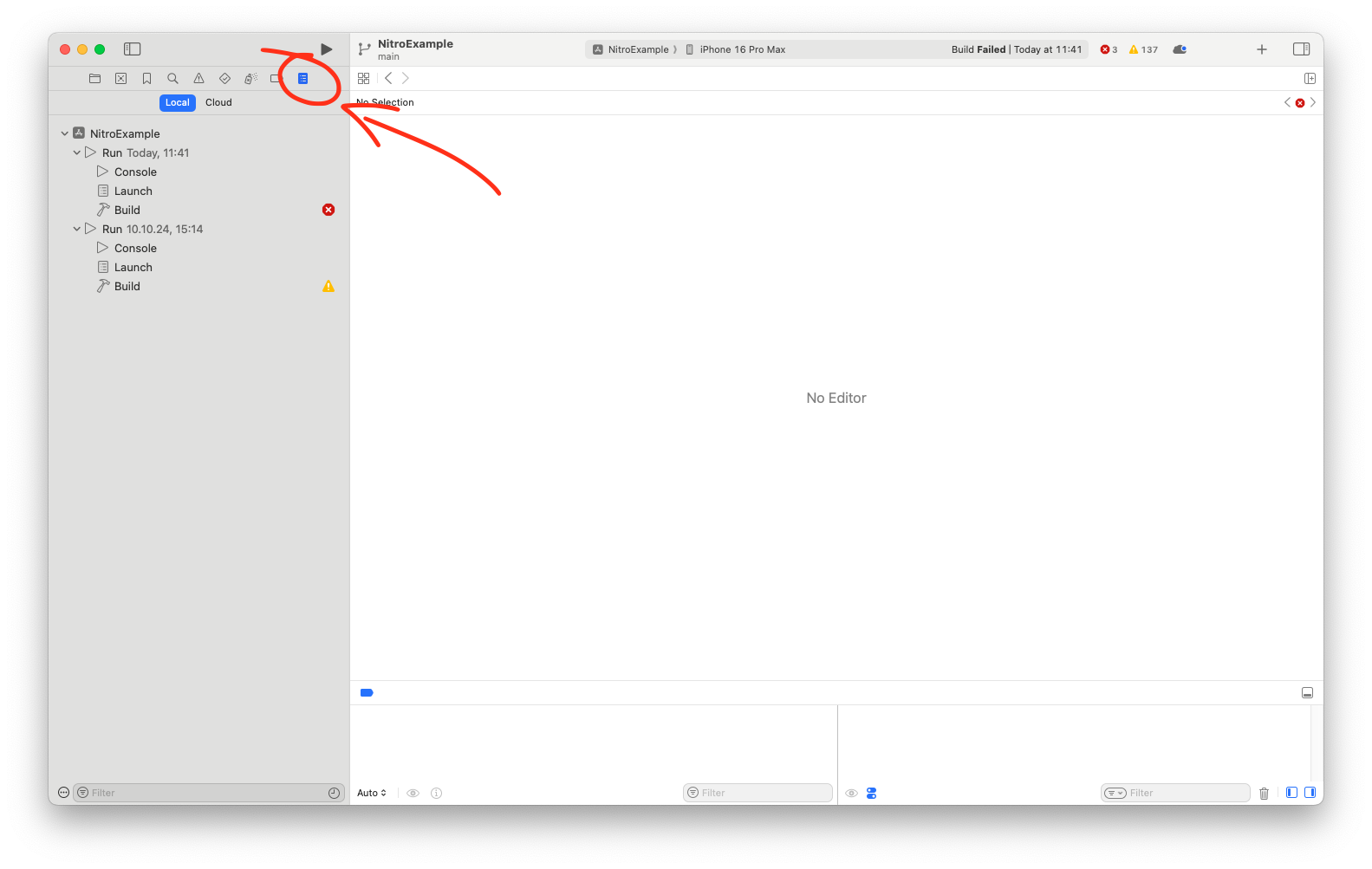 Report Navigator tab in Xcode